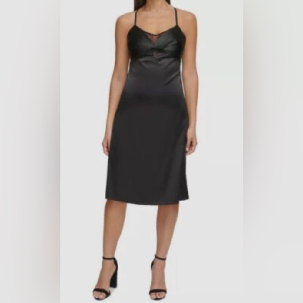NEW GUESS Black Lace-trim Sleeveless Slip Dress - Black Size 8